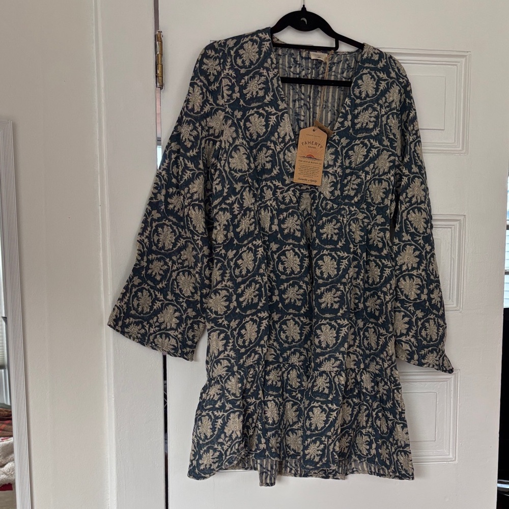Faherty Blue and White Floral Top